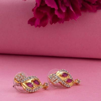 Women's Traditional Stud Earrings with 24ct Gold Plated American Marquise Diamonds and Rubies