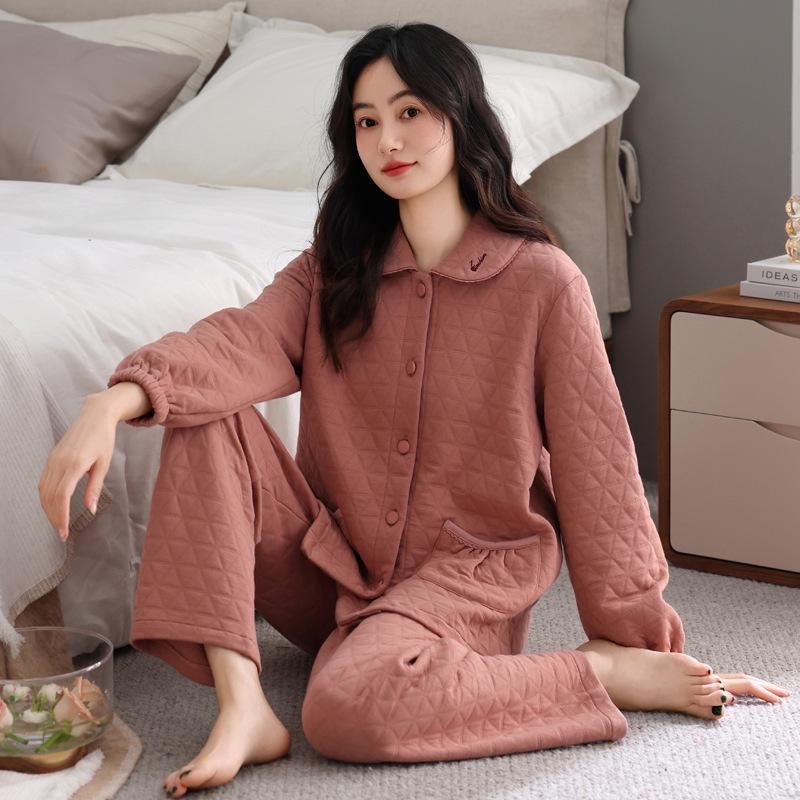 Pajamas Women'S Autumn And Winter Warm Air Cotton Interlayer Thickened Women'S Spring And Autumn Cotton Long-Sleeved Loungewear