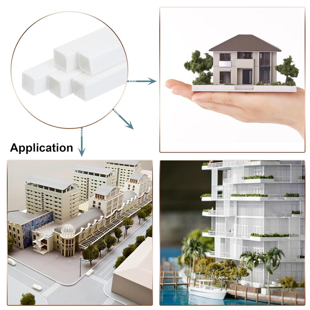 MECCANIXITY 5pcs 20" Plastic Model Tube ABS Solid Square Bar 0.12"x0.12" White Easy Processing for Architectural Model Making DIY