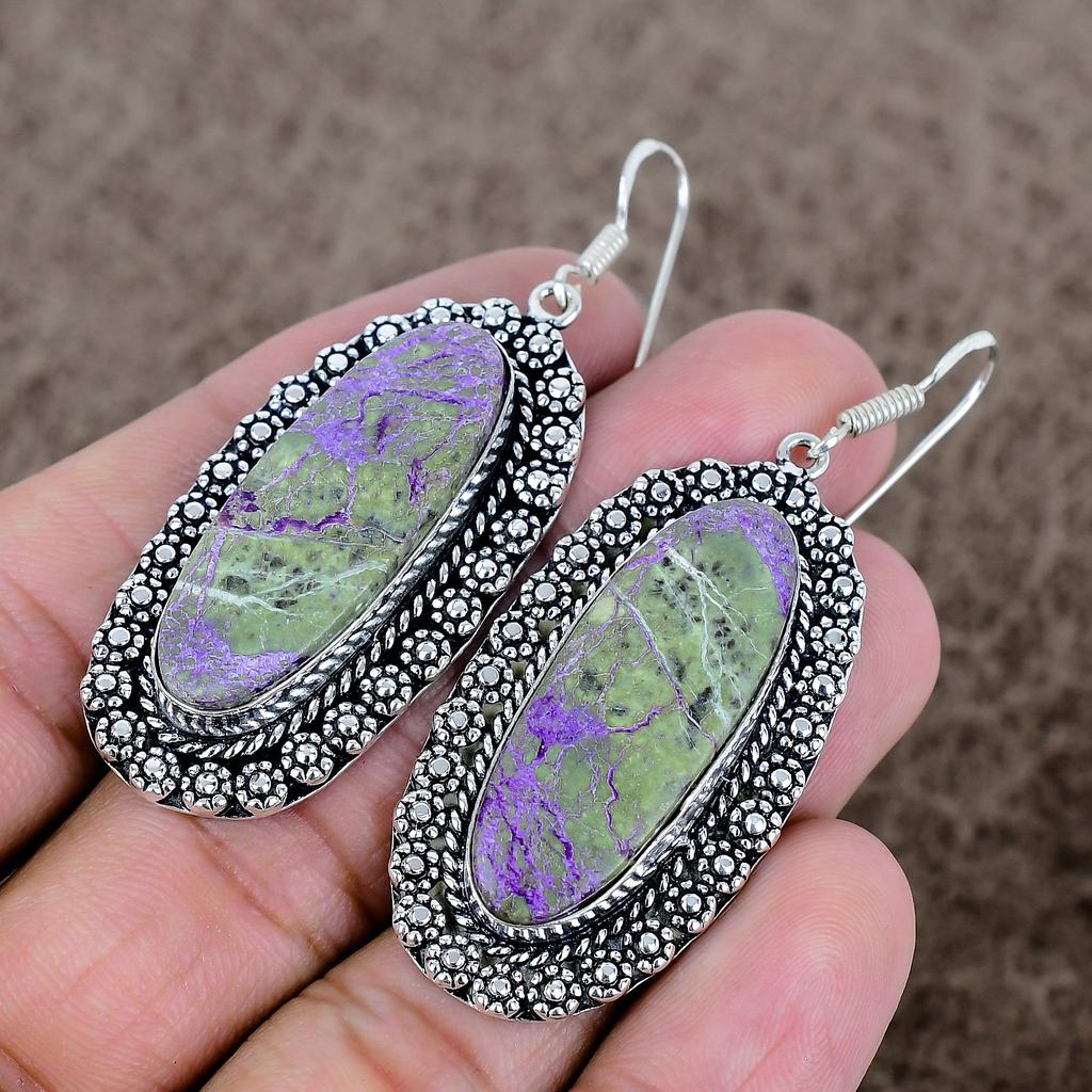 Purpurite Gemstone Handmade 925 Sterling Silver Jewelry Earring 2.48" KKG-702
