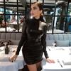 Europe America Style Sexy PU Leather Skirt Women's 2023 Spring Summer Pleated Collect Waist Long Sleeve Wrap The Buttocks Dress