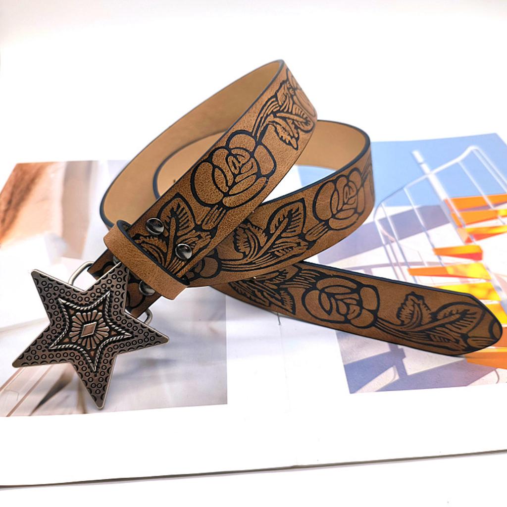 Creative PU Leather Waist Belt Adjustable Length Star Buckle Belt Girl Women Decorative Waist Belt for Coat Skirts Jeans