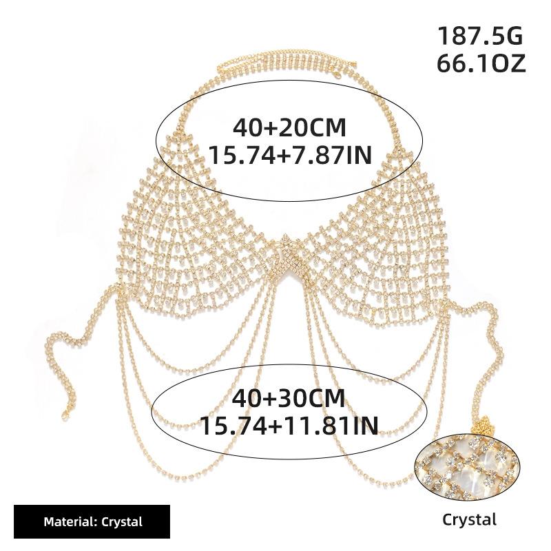 Sutien cu strasuri în stil bikini cu ciucuri la modă, decupat, lanț de corp pentru club de noapte pentru femei