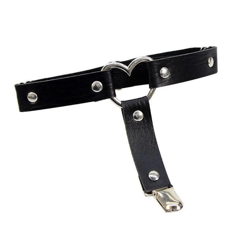 

Harajuku Sexy Heart Thigh Chain Garter Belt PU Leather Thigh Ring for Women Harness with Flower Rope Personality Y2k Accessories