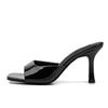 Fashion Liyke Fashion Square Open Toe Women Thin Kitten Heels Slippers Slides Female Sandals Patent Leather Summer Shoes Zapatos Mujer