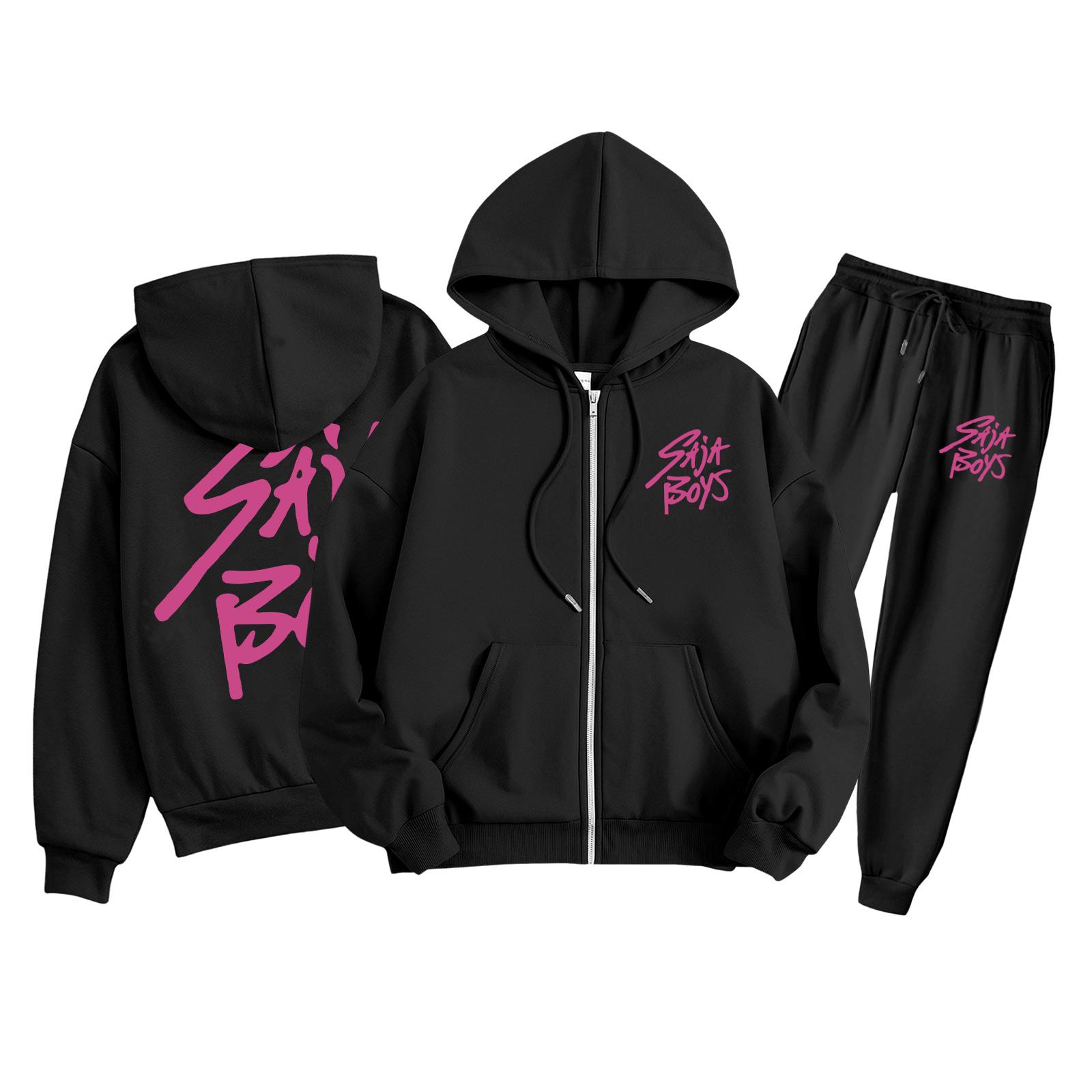 

Children s Fashion Long Sleeve Zipper Hooded Sweatshirt Sweatpants Print Pocket Sweatshirt Set 100