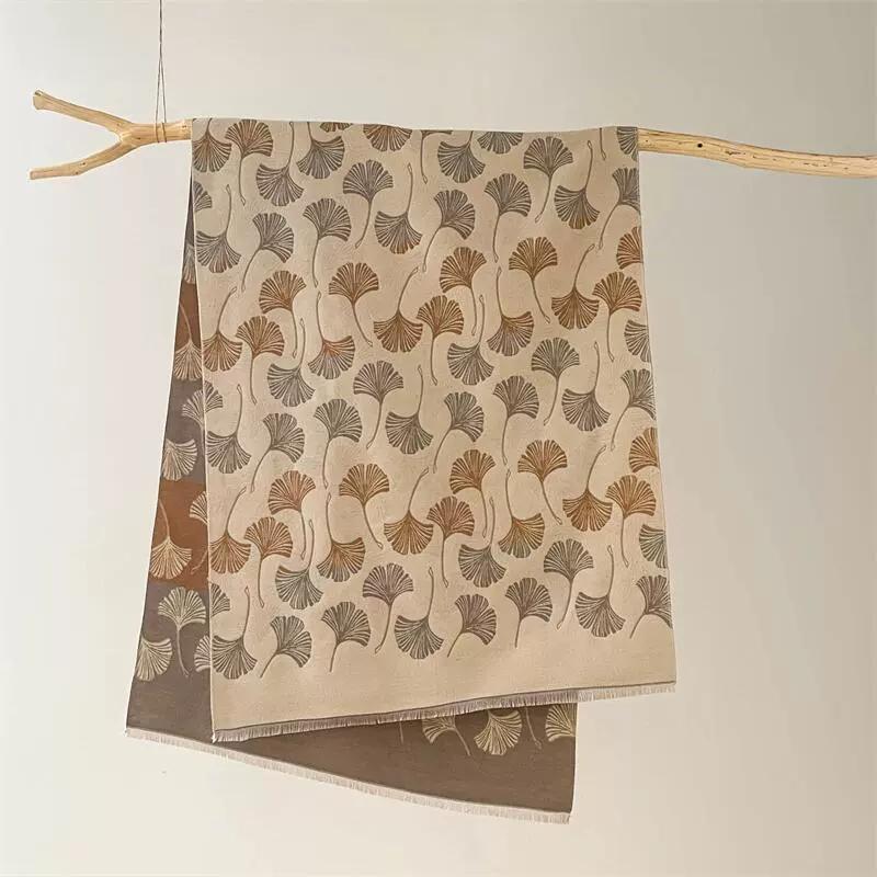 New Comfortable Fall-Winter Imitation Cashmere Scarf For Women Versatile And Elegant Leaf Design Style Thick Warm Shawls  Wraps