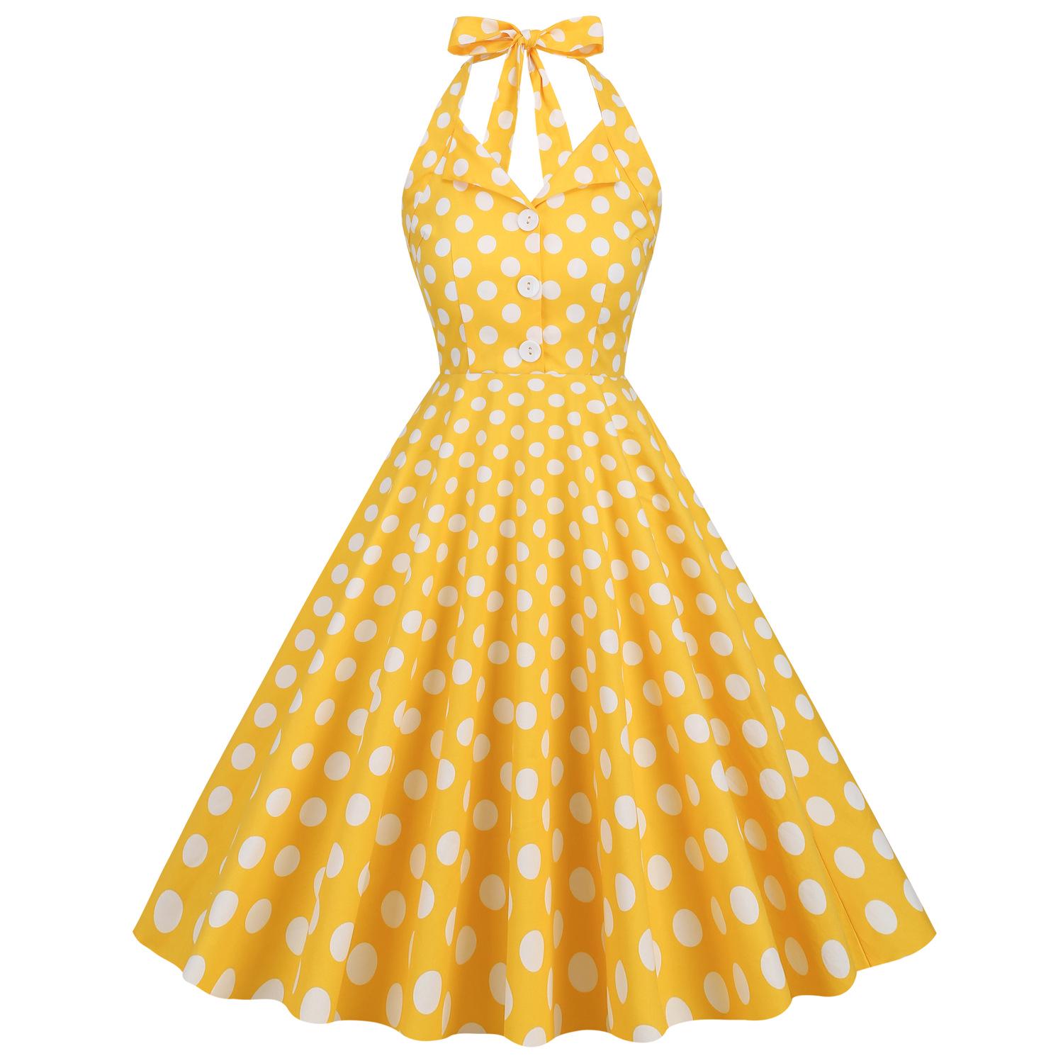 1950s Inspired Hepburn Style Polka Dot Halter Neck Backless Midi Retro Dress XXL