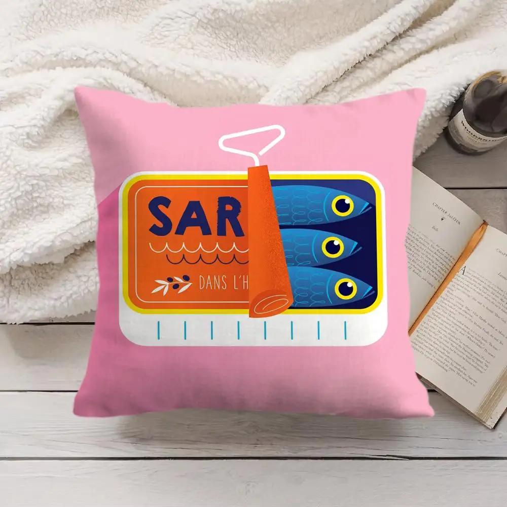 Sardine Cans Art Ins Cushion Cover Silky Short Plush Invisible Zipper Dustproof Sofa Pillow Case For Home Decor