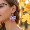 Retro Autumn Theme Ear Hooks 1 Pair Fall Pumpkin Earrings, Acrylic Leopard Print Dangle Earrings Drop Statement Thanksgiving Halloween Jewelry