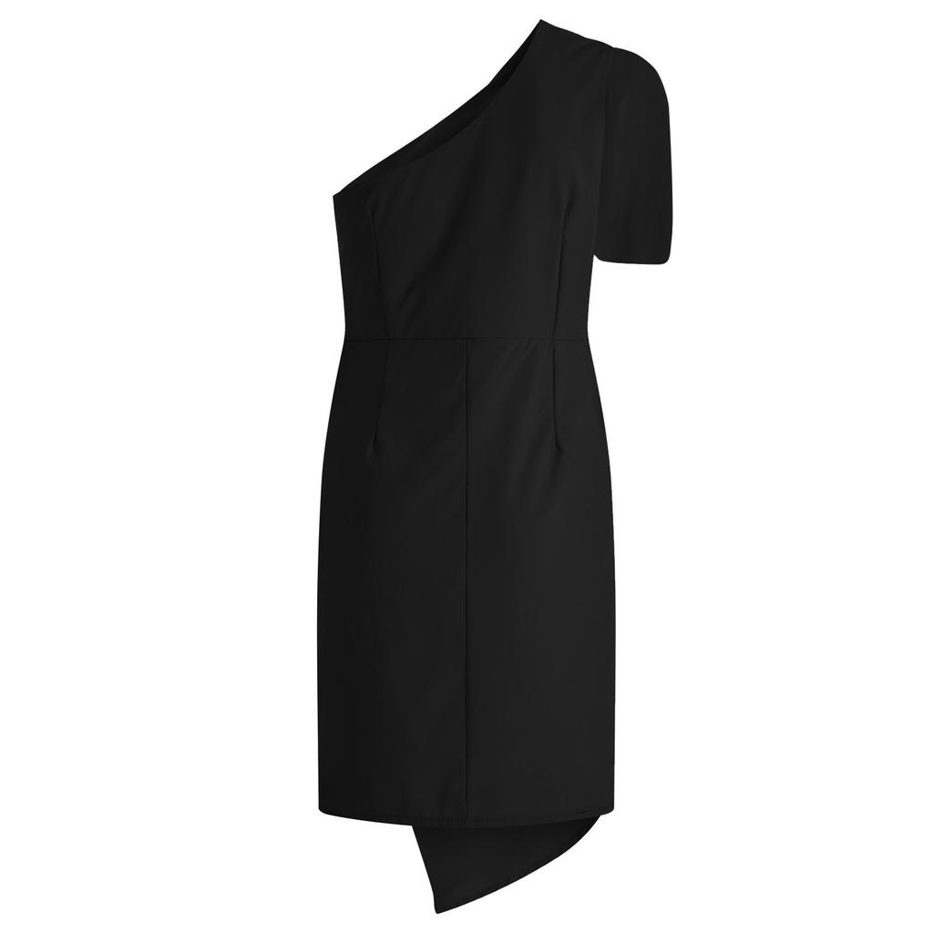 Women Casual Solid Color One-Shoulder Sleeveless Tie Dress Short Skirt