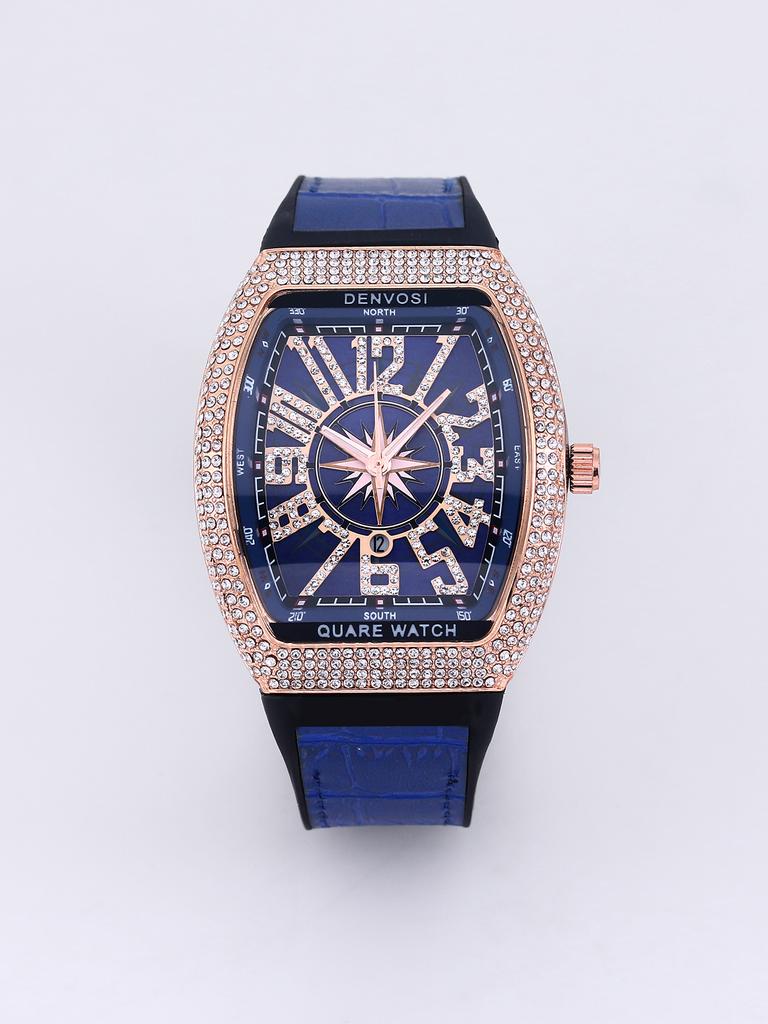 Orologio da polso di lusso con diamanti per donna Orologio al quarzo alla moda ed elegante con cinturino in silicone Impermeabile luminoso Orologio Tonneau