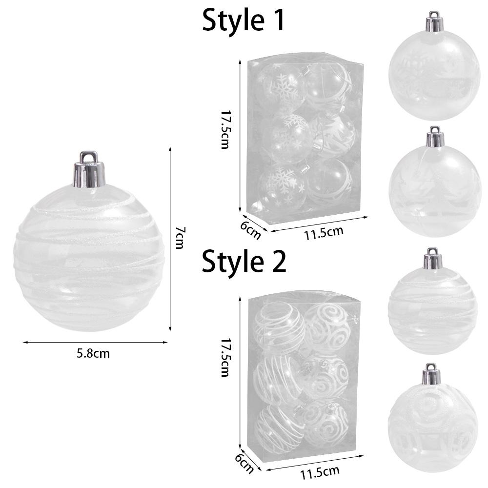 6pcs 6cm Christmas Ball Delicate White Painted Ball Christmas Tree Pendant  Office
