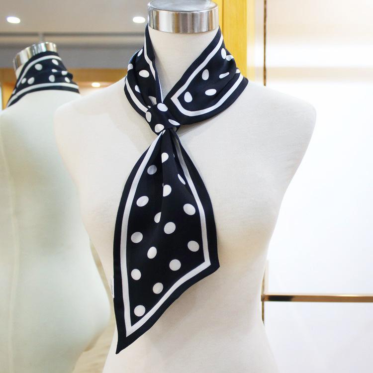 Lazy Gospel knot-free silk scarf with shirt spring and autumn new Korean version cross small scarf women's double-sided