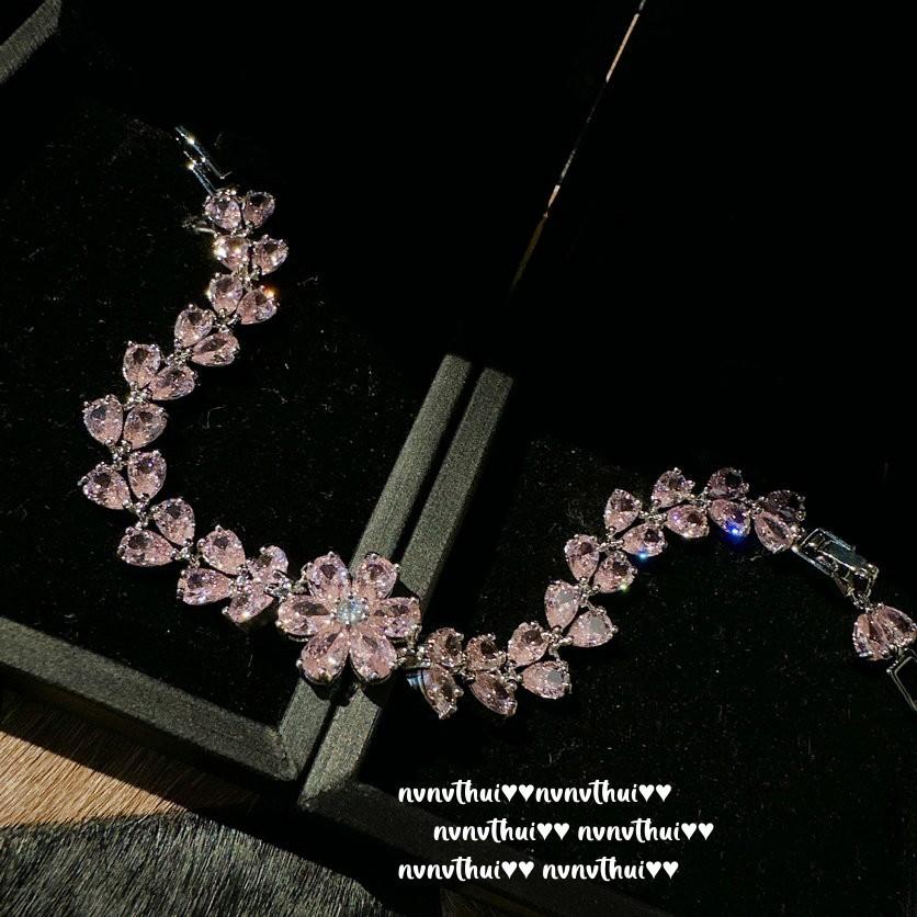 Kolczyki z różowym koszykiem kwiatów Paparazha 18-karatowe złoto Barbie Pink Petal Zircon Bransoletka Zestaw