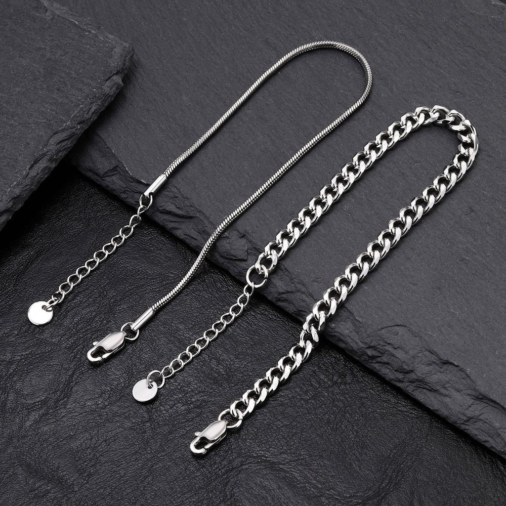 Vnox 2pcs Snake Cuban Link Chain Bracelet Set Black Silver Color Stainless Steel Adjustable 18-21cm Wristband Gift for Men Women