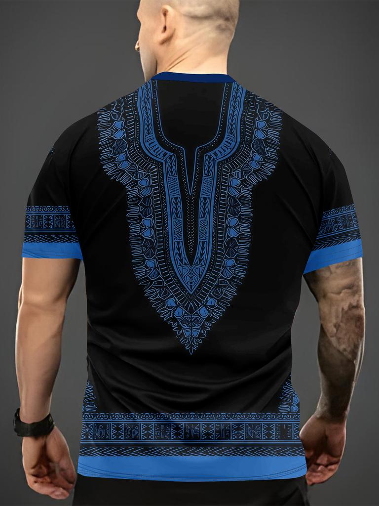 Men'S 3D African Print T-Shirt Summer Round Neck Short Sleeve Comfortable Breathable Outdoor Wear Ethnic Pattern Men'S Top Gift for Him