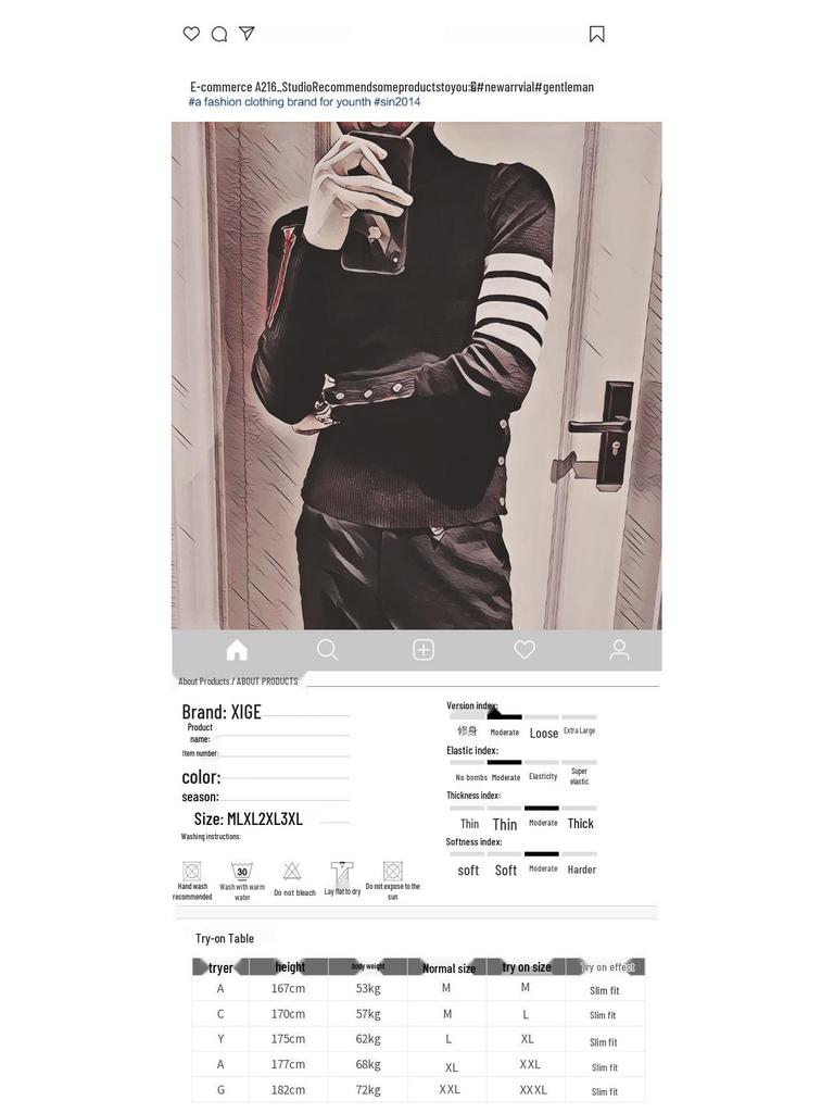 2024 Winter Korean Slim Fit Men's Casual High Neck Knit Sweater