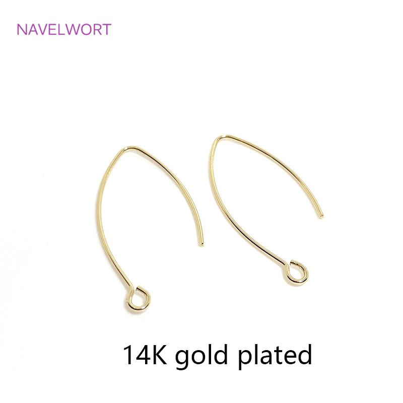 14K Gold Plated French V-shaped Earring Hooks Findings Brass Metal Ear Wire Hooks Settings DIY Jewelry Making Accessories