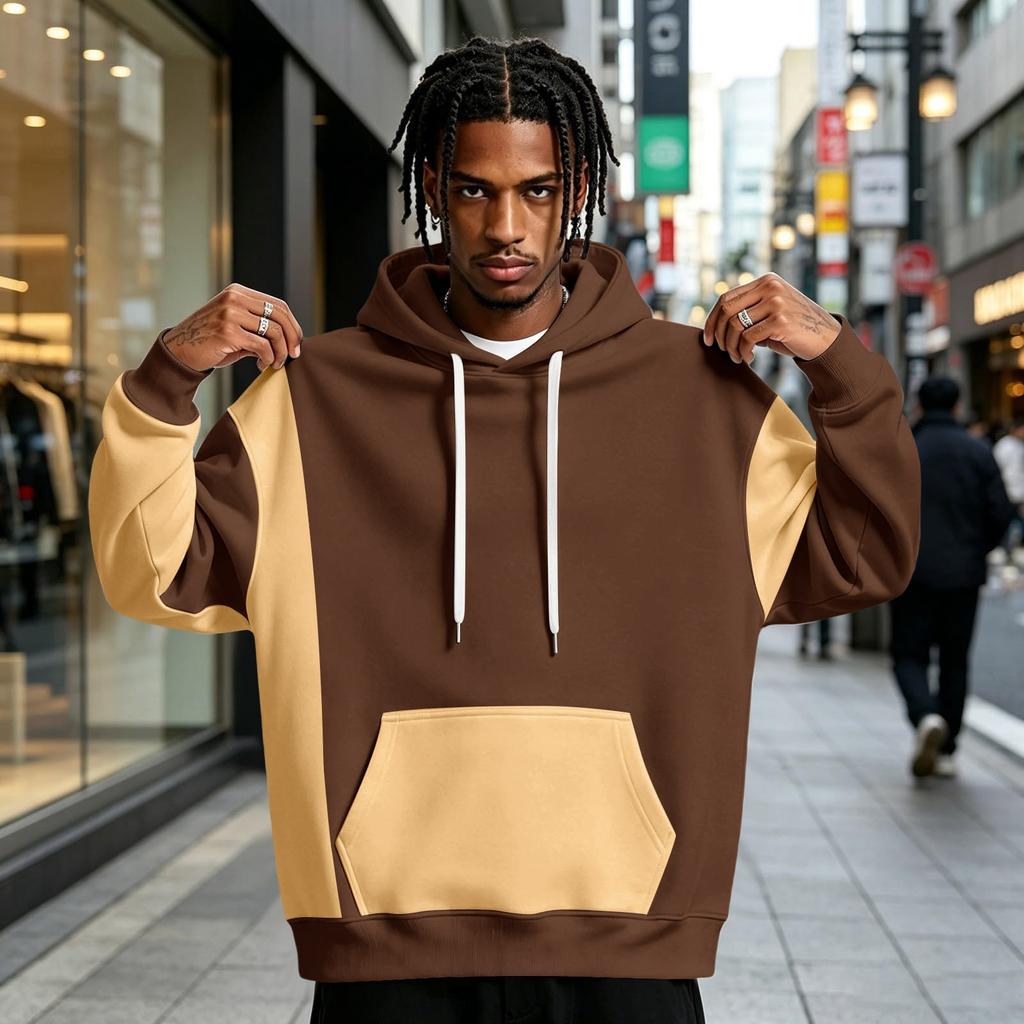 Men's Colorblock Hoodie with Pocket Casual Athletic Pullover