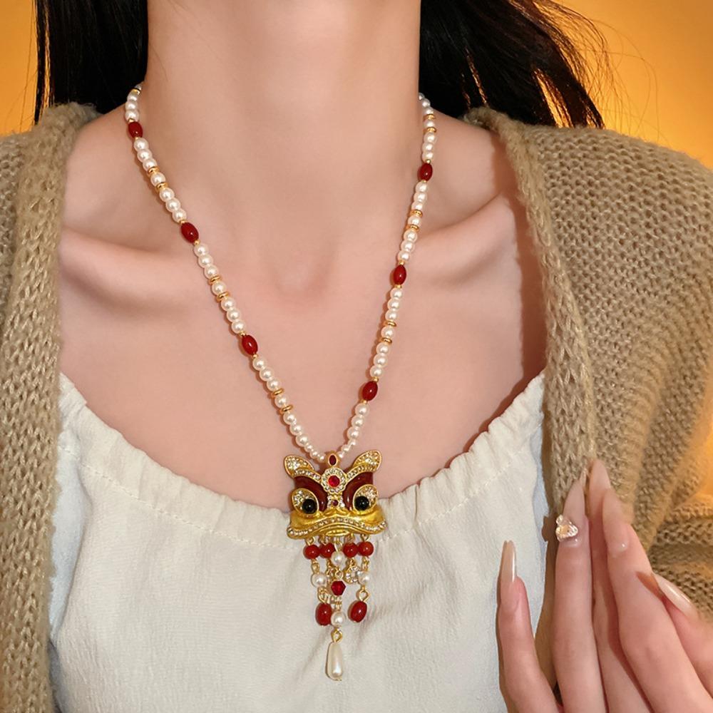 Leichter Luxus Löwentanz Ohrringe Halskette China-Chic Stil Löwentanz Ohrringe Geburtstagsgeschenk