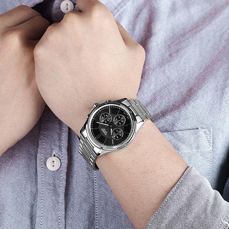 Casio Standard Enticer Series Minimalist Fashion Business Three Subdials Six Eyes Quartz Movement Stainless Steel Strap Men Watches MTP-1375D-1AV