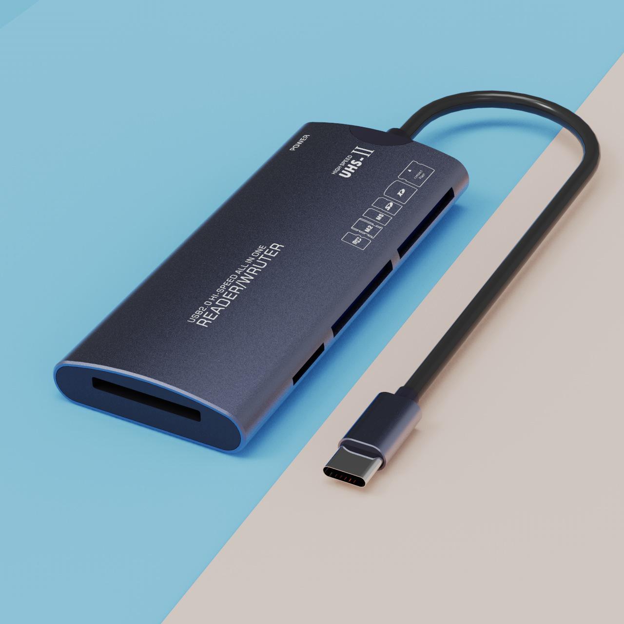 

Многофункциональный USB-кардридер 6-в-1 из алюминиевого сплава, высокоскоростной: Совместимость с CF, SD, TF, MS, XD для компьютеров и мобильных телефонов
