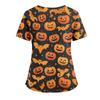 Dámské volné tričko s krátkým rukávem, módním halloweenským potiskem, výstřihem do V, zapínáním na knoflíky a bočním rozparkem