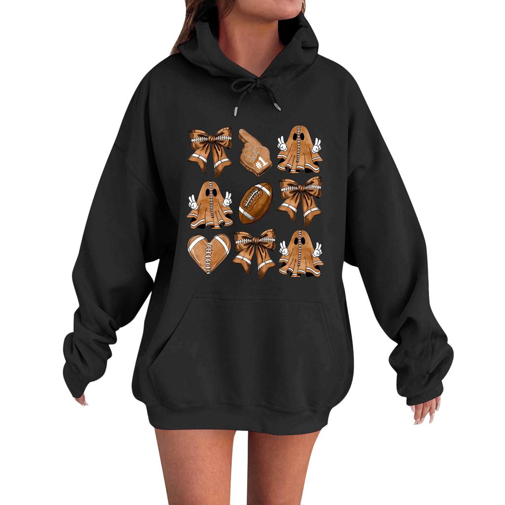 Women's Casual Fashion Comfortable Round Neck With Hood Long Sleeve Halloween Print Warm Sweatshirt