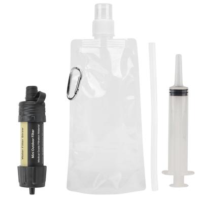 Paille Filtrante à Eau d'Extérieur avec Kit Sac Mini Purificateur d'Eau pour Camping Randonnée Urgence Tout Noir
