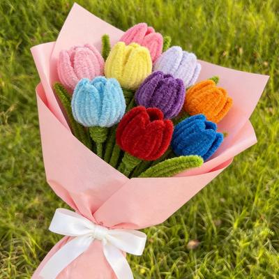 Fertige Pfeifenreiniger Tulpenblumen Handgefertigte Künstliche Blumen Bastelgeschenke für Frauen Mutter Ehefrau zum Muttertag Valentinstag Geburtstag