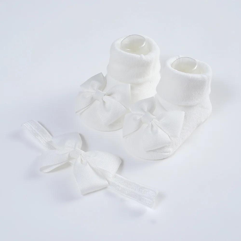 Cotton Newborn Baby Socks and Hair Band Set Ribbon Bow Headband for Baby Girls Breathable Socks Babies Accessories