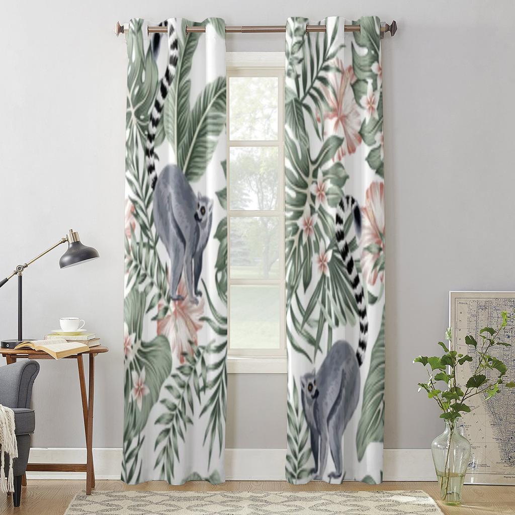 Tropical Animal Monkey Palm Leaves Window Curtains For Living Room Kitchen Modern Curtains Home Decor Blinds Drapes