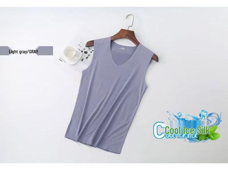 

Мужская быстросохнущая спортивная майка без рукавов с V-образным вырезом, облегающего кроя, бесшовная M светло-серый