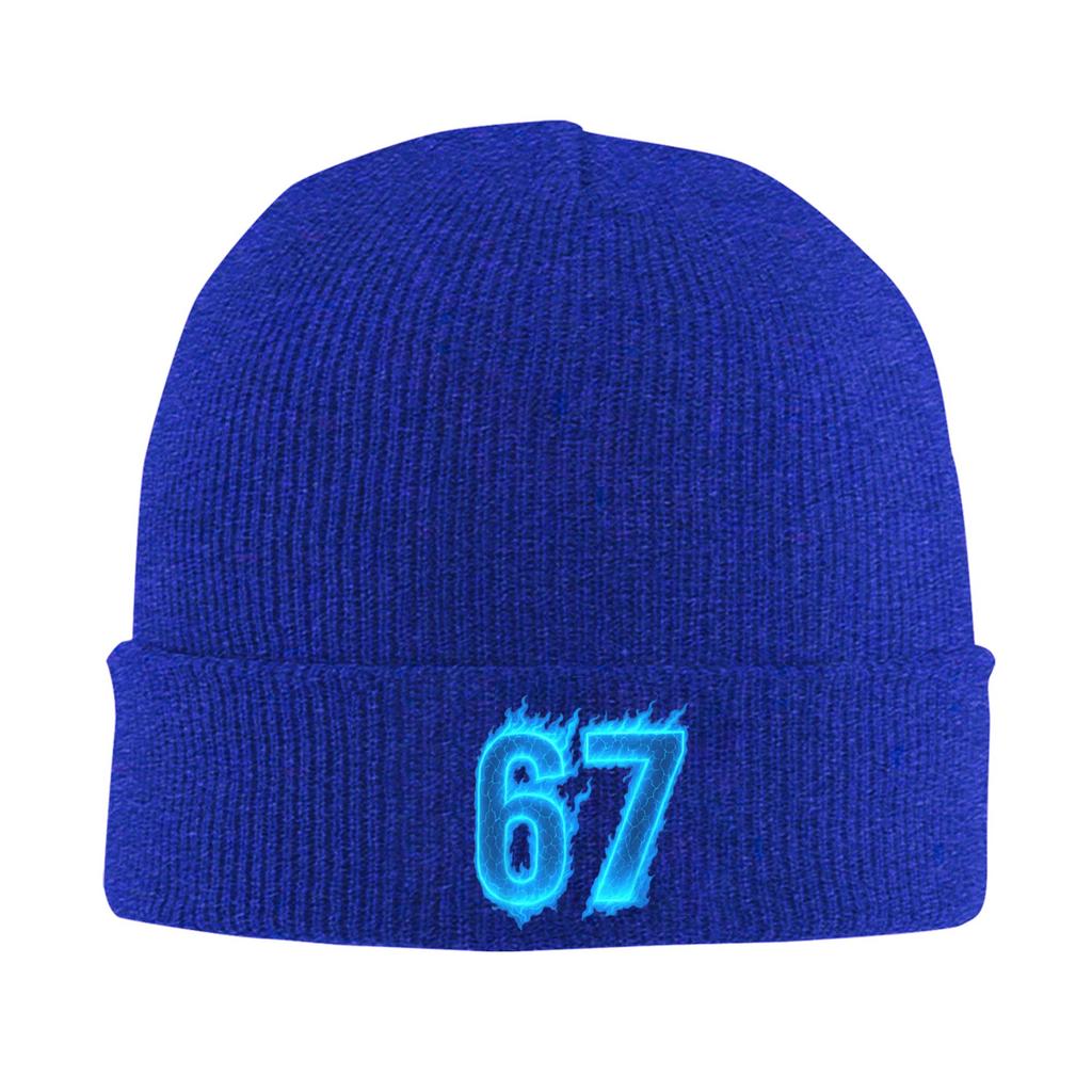 67 Six Seven Blue Flame Colorful Cool Funny 6 7 Meme Beanie Hats Knitted Hat Adult Cool Elastic Caps Winter Gym Bonnet Hats