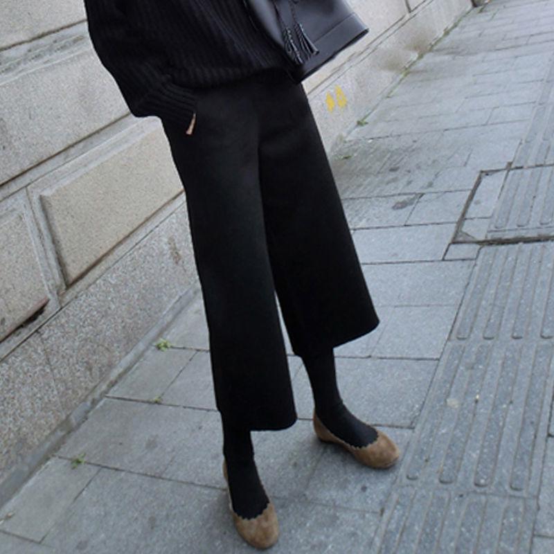 Women's Wool Wide-Leg Nine-Point Pants - Autumn/Winter, Loose, Slimming, Korean Style.