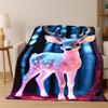 Dreamy Cute Deer Elk Cartoon Flannel Blanket Soft Warm Throw Blanket for Bedroom Living Room Bed Travel Camping Picnic Gift Kid