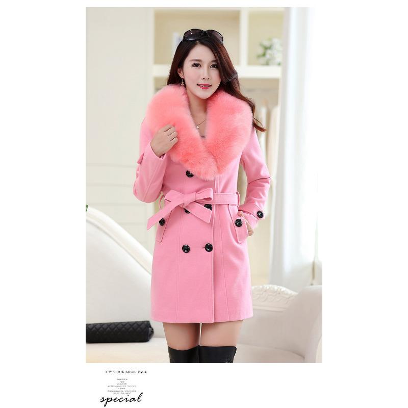 Large Size Woolen Women's Coat Double-breasted Woolen Coat Fur Collar