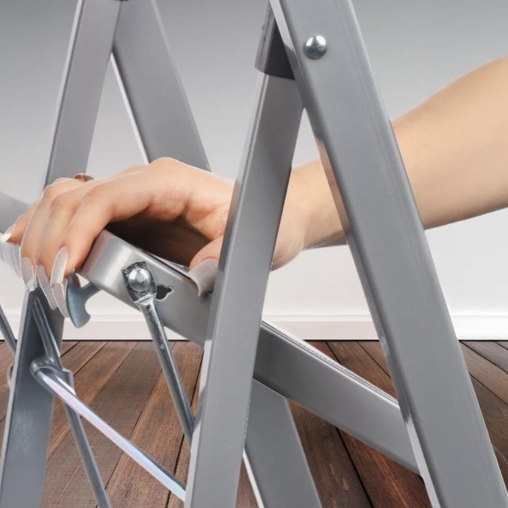 Ladder 2 Steps Household Ladder Foldable Steel Metal Gray 150 Kg