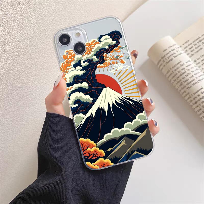 INS Fuji Mountain Landscape Sunset Clear Phone Case For iPhone 11 12 13 Pro Max Mini 14 Plus Pro Max X XR XS 7 8 Plus Back Cover