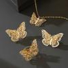 Three-piece stainless steel butterfly jewelry set vintage hollow gold jewelry necklace earrings ring
