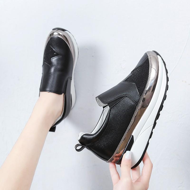 Silver Sequins Wedge Sneakers Women Fashion Slip On Thick Bottom Vulcanized Shoes