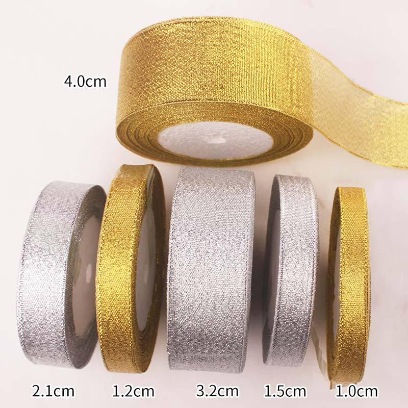 Satin Ribbon with Silver and Gold Glitter for Cake Decoration and Packaging