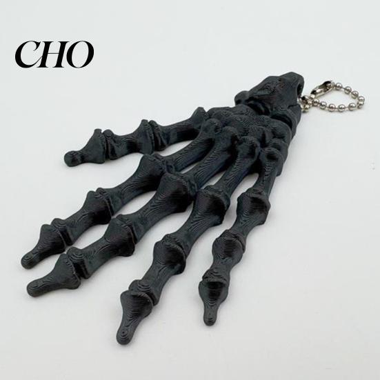 Movable Joint Pendant Skeleton Hand Keychain, with Hanging Chain 3D Printed Ornament, Unique Design Skull Palm Stress Relief Toy for Halloween
