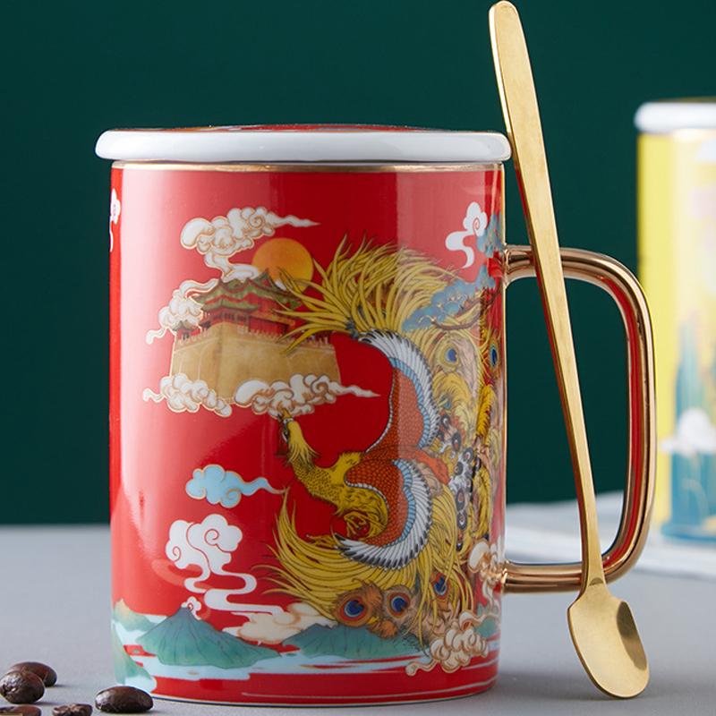 Chinese Dragon Pattern Tea Mug with Lid Ceramic Water Coffee Mug Chinese Porcelain Personal Tea Cup Wedding Gift 450ml