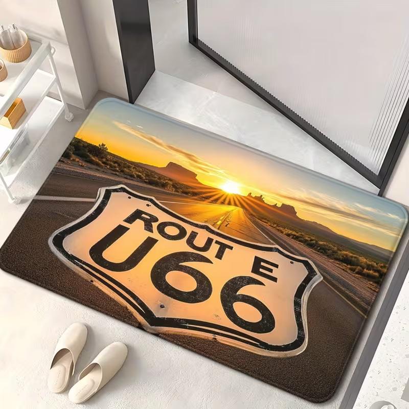 Retro Highway 66 Doormat Retro American License Plate Home Decoration Floor Welcome Mat Front Door Indoor Mat Decoration Carpet