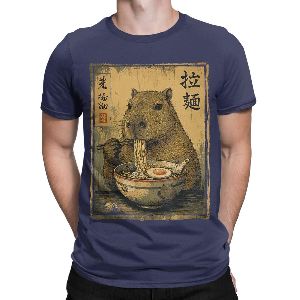 Unisex Cute Capybara Raunisex Noodles Japanese Food Animal T Shirt Cotton Clothes Short Sleeve Crew Neck Tee Shirt Printed Tshirt