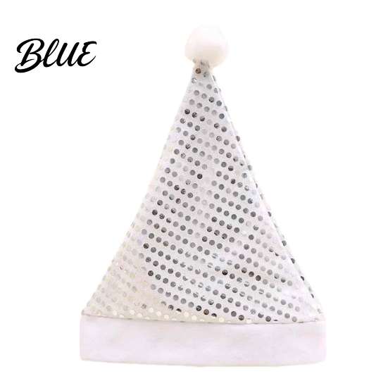 Gift for Friends Sequined Santa Hat Adults, Sparkling Christmas Hat, Festive Party Elastic with Pompom Holiday Costume New Year Celebrations
