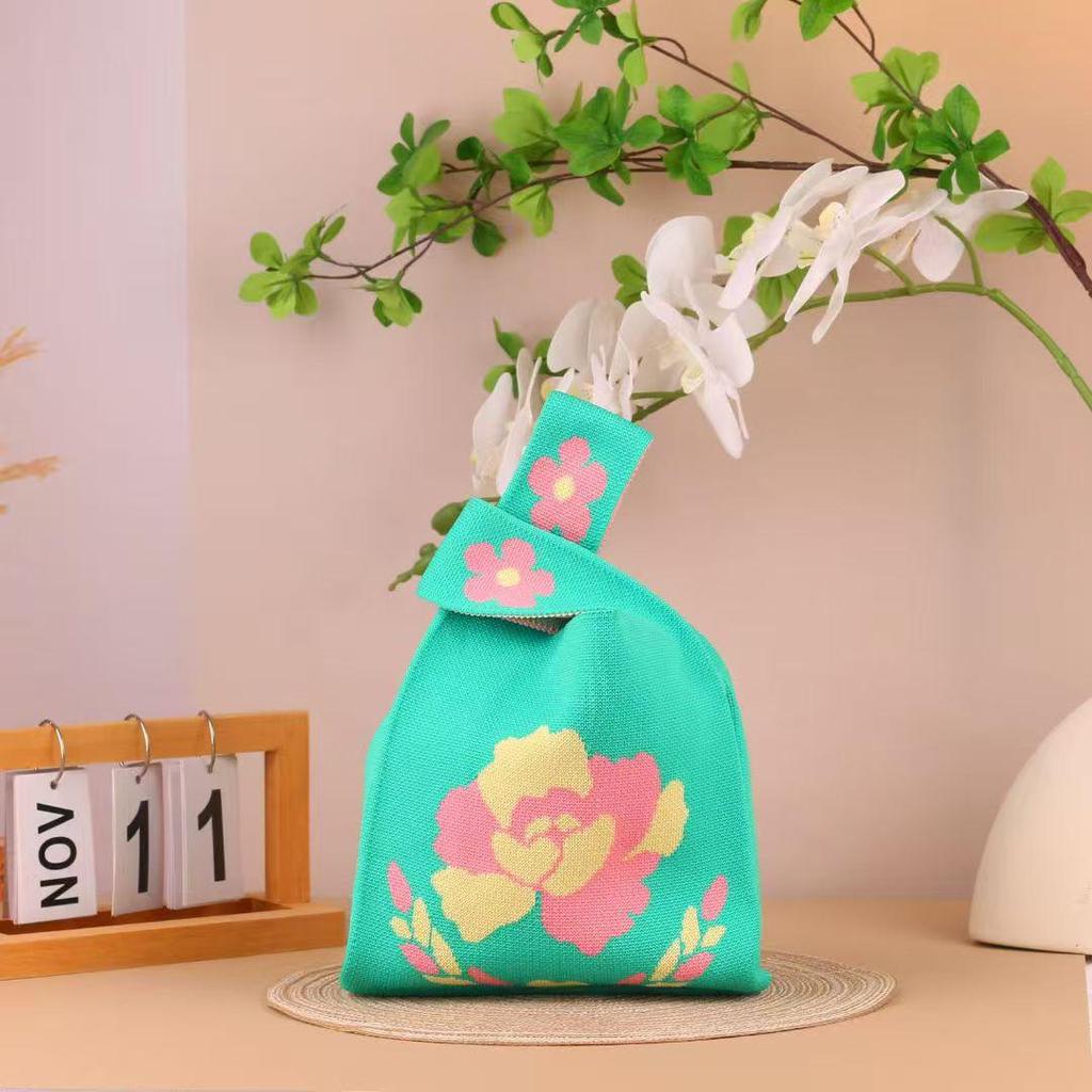 Luoyang Peony Knit Tote Bag - Korean Style Cartoon Design, Casual Handbag, Perfect Festival Gift
