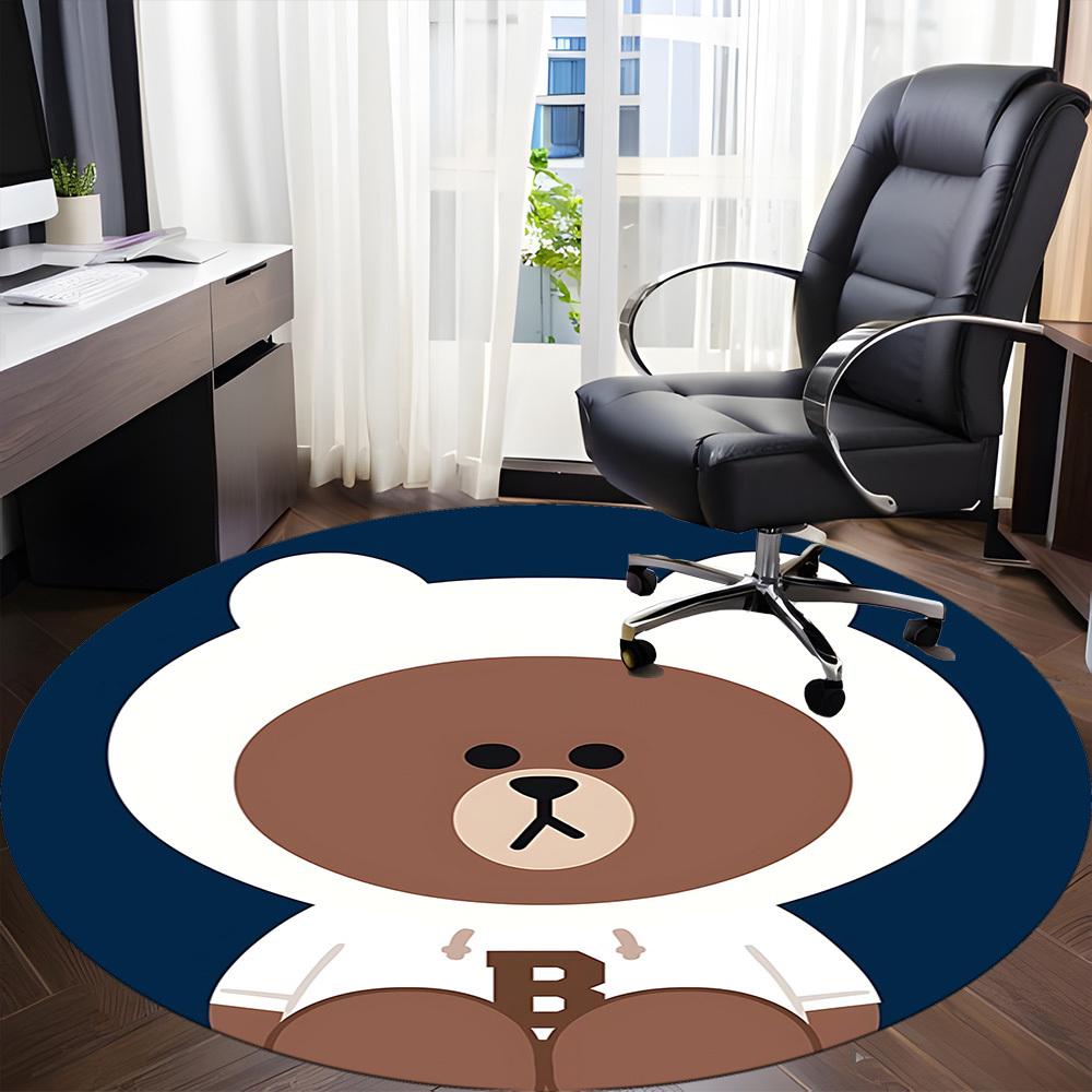 1pc Brown Bear Line Office Round Area Rug, Under Office Chairs Bedroom Living Room Home Decor  a1022115